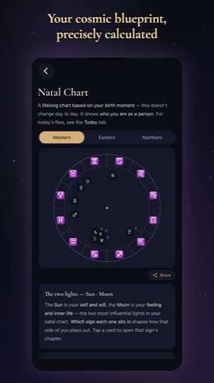 Natal birth chart with zodiac wheel